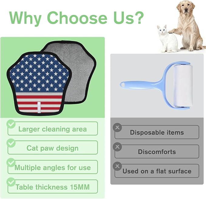 Stars Stripes Electrostatic Pet Hair Removal Glove for Cats & Dogs - Reusable Grooming Mitt for Couch, Carpet, Car Seat & Laundry - Large 9x9 Inch