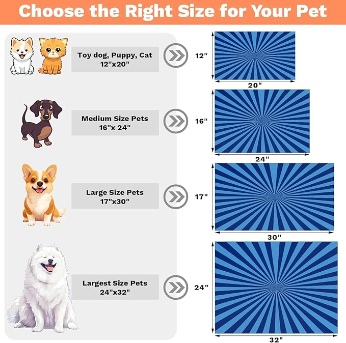 Striped Dog Food Mat for Floors Absorbent, Quick Dry Water Dispenser Mat for Food, Water, Pet Supplies 24" x 32", Blue