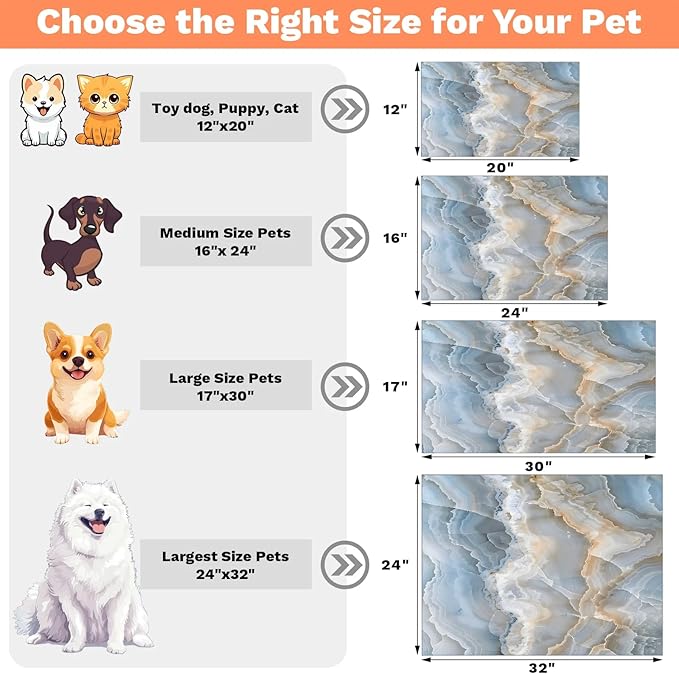 Abstract Marble Dog Food Mat for Floors Absorbent, Quick Dry Water Dispenser Mat for Food, Water, Pet Supplies 24" x 32", White Yellow