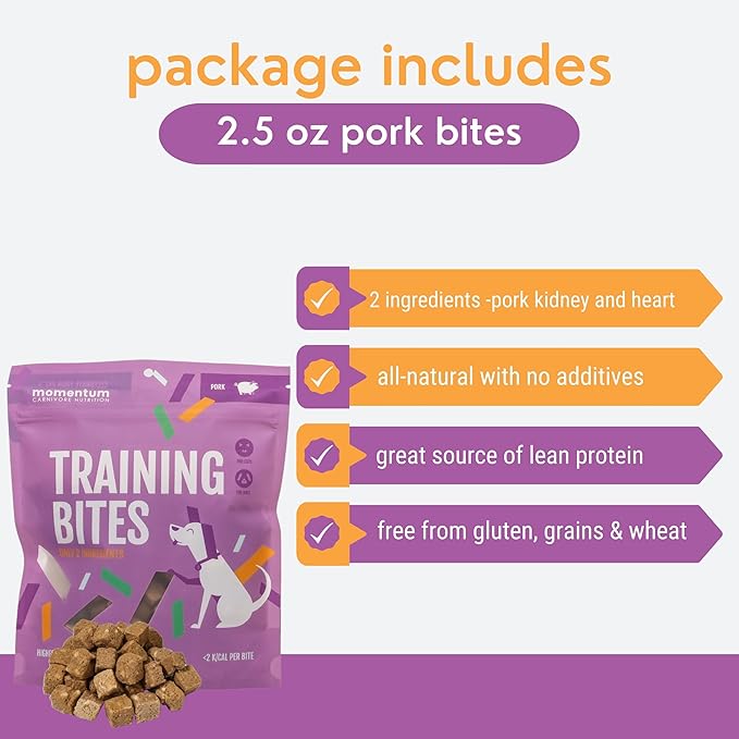 Momentum Carnivore Nutrition Freeze-Dried Pork Training Bites – Two Ingredients-Pork Kidney and Heart, Grain-Free, All-Natural Dog Treats –Made in USA – Perfect for Training & Rewards- 2.5 oz Bag