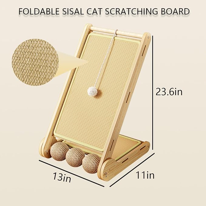 Sisal Cat Scratcher L Shaped for Indoor Cats,23.6in Cats Scratching Post Climbing Vertical Ramp Scratching Board for Wall,Natural Sisal Cat Scratch Pad,Solid Wooden Modern Cat Furniture