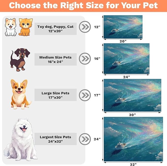 Beach Dog Food Mat for Floors Absorbent, Quick Dry Water Dispenser Mat for Food, Water, Pet Supplies 16" x 24", Night Ship