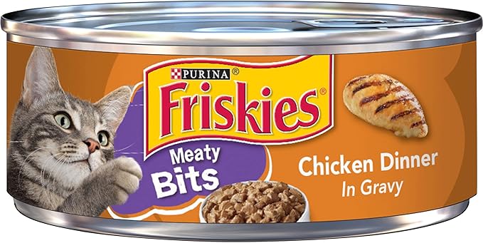 Purina Friskies Meaty Bits Wet Cat Food, Chicken Dinner in Gravy, Made with Real Chicken, Vitamins & Minerals, Canned Wet Cat Food, 5.5-Ounce Can (Pack of 12)