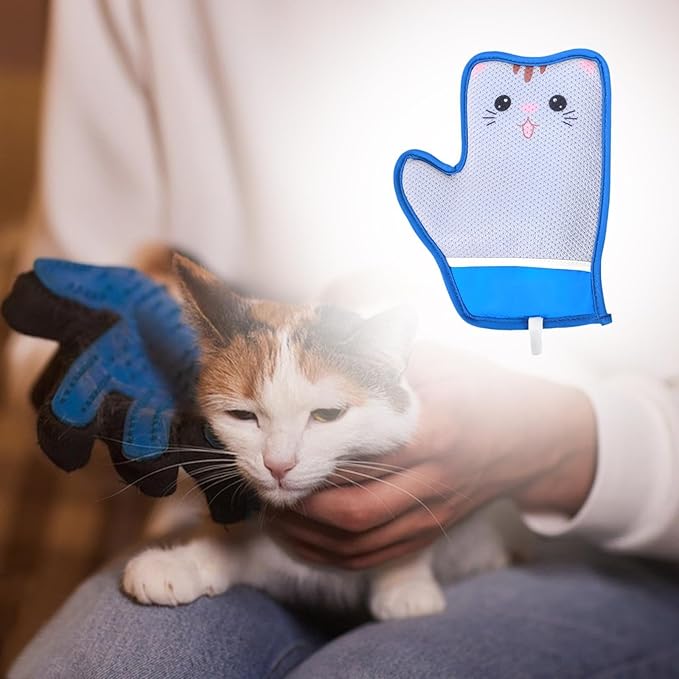 Cat Grooming Glove Brush Pet Hair Remover Mitt,Reusable,Hook Design,Portable Massage Detangling Shedding for Rabbits Clothes, Cat Pattern