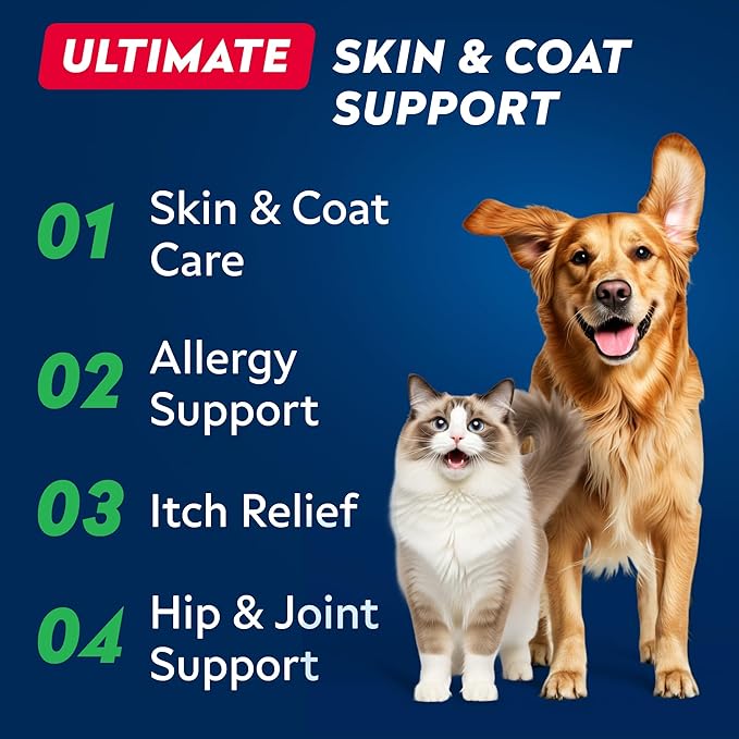 STRELLALAB Wild Alaskan Salmon Oil for Dogs - Natural Omega 3 for Dogs & Cats, Itch & Allergy Relief, Skin & Coat Support - Fish Oil Liquid, EPA+DHA Fatty Acids for Hip&Joint 64 OZ (Pack of 2)