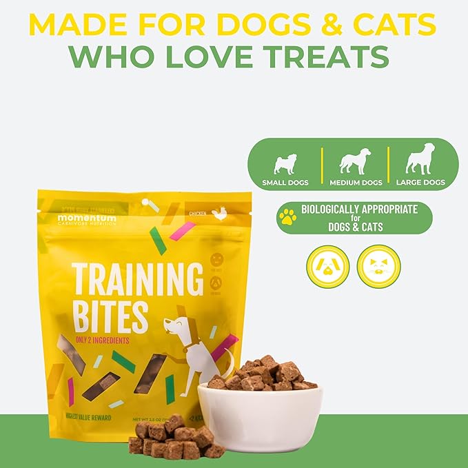 Momentum Carnivore Nutrition Freeze-Dried Chicken Training Bites – Two Ingredients-Chicken Gizzard and Heart, All-Natural Dog Treats –Made in USA – Perfect for Training & Rewards- 2.5 oz Bag