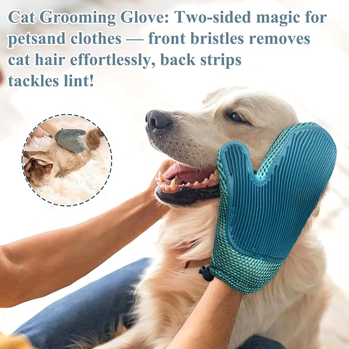 4-Piece Cat Grooming Set: Self-Cleaning Slicker Brush, Brush Glove, and 2 Wall Scratchers for Shedding, Detangling, and Relaxing Care for Cats with All Fur Types.