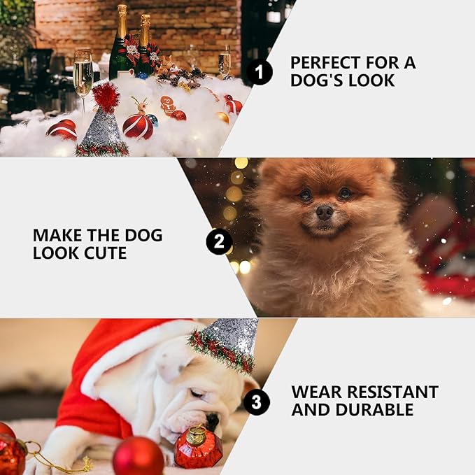 Kichvoe Christmas Pet Hat and Bow Tie Set with Bell, Red Cap Costume Accessories for Dogs and Cats Holiday Party, 2pcs Festive Pet Supplies
