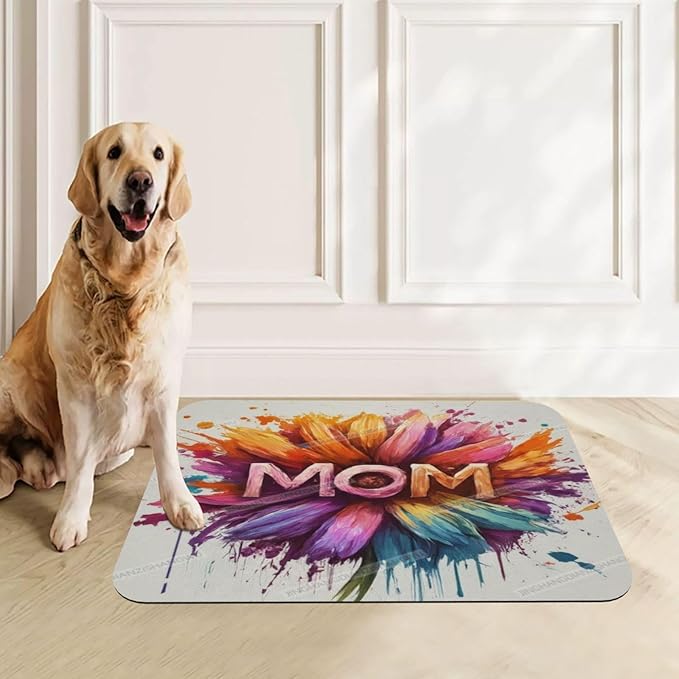 Dog Food Mats for Floors Absorbent Pet Cat Food Mat Happy Mother's Day Floral Gift for Mom Je Non Slip Dogs Bowl Mats Water Dog Placemats Feeding Mat Pet Supplies 24x16In
