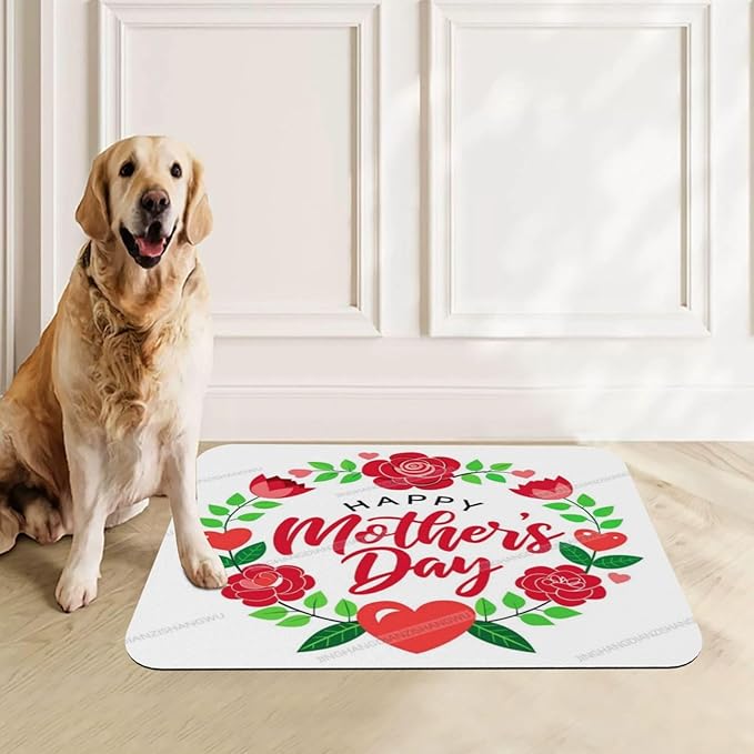 Dog Food Mat Dog Mat for Food and Water 18X12In Happy Mother's Day Floral Gift Mom Ks No Stains Cat Pet Feeding Mats Water Bowl for Messy Drinkers