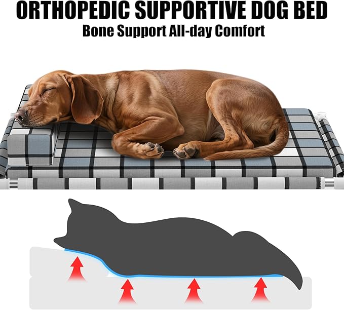 Elevated Raised Lifted Dog Bed Elevated Dogs Bed with Bolster & Cushion Mat Raised Pet Couch Bed with Pillow for Indoor Outdoor