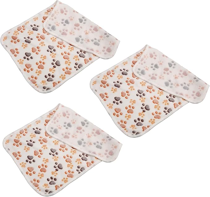3Pcs Dog Paw Print Fleece Blanket, Pet Warm Sleep Mat, Coral Fleece Soft Dog Blanket with Cute Paw Design, Bite Resistant Pet Supplies for Dogs Cats Small Animals (25.5cm)