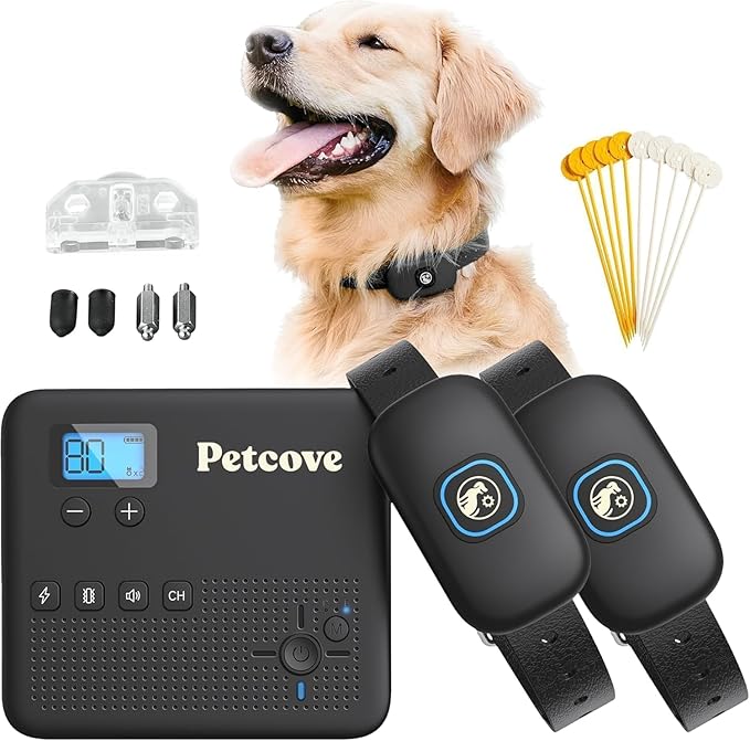 Wireless Dog Training Collar 2-in-1 | 500 ft Adjustable Boundary | Beep/Vibrate/Static 1–9 Levels | IPX7 Waterproof Receiver | Rechargeable | 10 Flags for Medium & Large Dogs | 15–77 lb