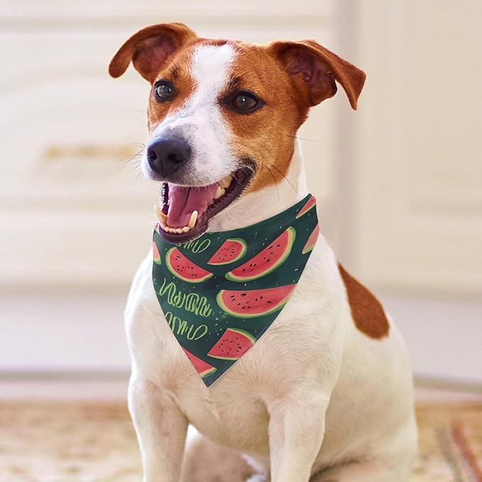 Dog Bandana Spring Pet Scarf Adjustable Triangle One in A Melon Printing Dog Bib Washable Polyester Puppy Bandana for Small Medium Large Dogs Cat Birthday Party Supplies