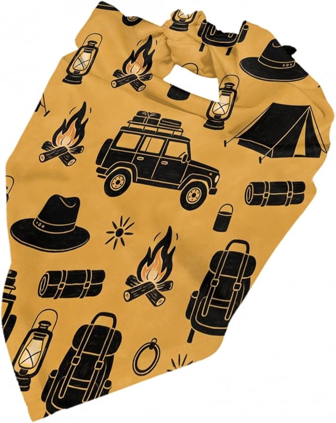 Happy Camper Summer Dog Bandana，Adorable Puppy Accessory for the avid Camper ，Pet Neckerchief for Pets Daily Wear Photo Prop Party Supplies,Funny Cute Dog Bandana (Turmeric)