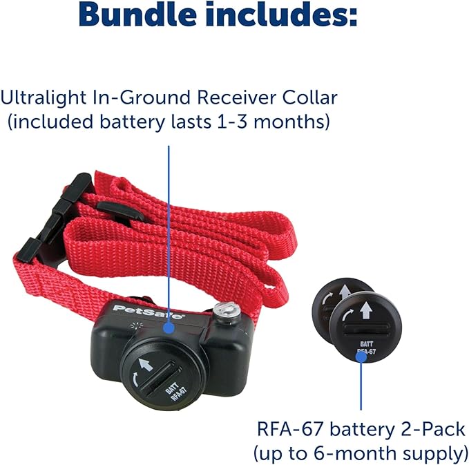PetSafe Deluxe UltraLight Receiver Collar with 2 Replacement Collar Batteries - Waterproof & Battery Operated Adjustable Invisible Boundary Training Collar - For Dogs Older Than 6 Months Weighing 8lb+