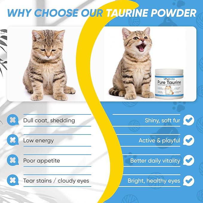 Taurine for Cats, Pure Taurine Powder for Cats, Mix-in Formula for Cat Food, Supports Overall Vitality, Essential Amino Acid for Cat Wellness, 120 g (4.23 oz)