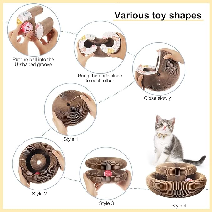 Kitty Curls Cat Toy,Magic Organ Cat Toy,Magic Organ Cat Scratcher Board,Foldable Recyclable Cat Accordion Toy for Indoor Cat Playing,Interactive Scratch Pad with Toy Ball(2pc)
