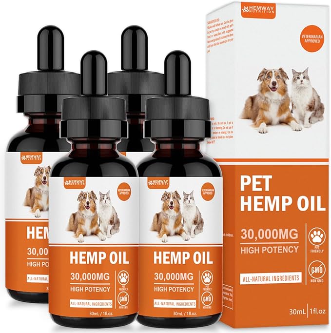 (4-Pack) Organic Hеmp Oil for Dogs and Cats - Hip and Joint Support - Skin and Coat Health - Pet Hеmp Calming Drops - Omega 3-6-9 and Vitamins - Vet Approved