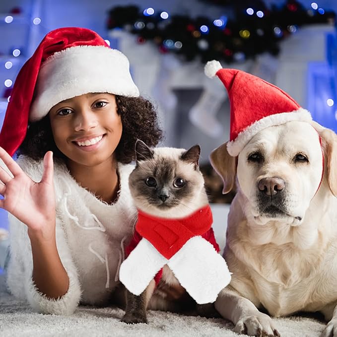 Pet Christmas Hat and Scarf Set with Reindeer Antler Headdress, Small Size Cotton Blend Xmas Costume Accessory for Puppies and Kittens Holiday Party Supplies