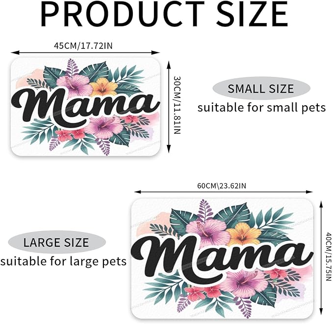 Non Slip Mat for Dog Pet Cat Dog Food Mats Happy Mother's Day Floral Gift for Mom Hx Water Bowl Mat Quick Dry Absorbent Cat Feeding Mats 18X12In