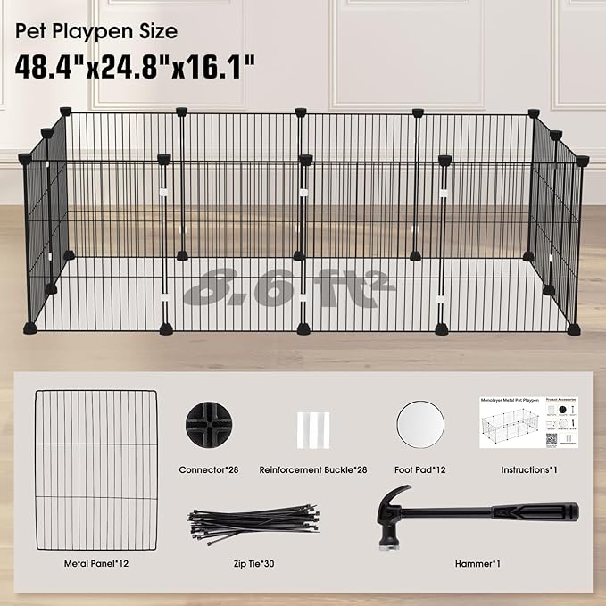 Small Animal Playpen - 12-Panel Metal Wire Pet Fence for Guinea Pigs, Rabbits, Bunnies - Indoor & Outdoor Portable Enclosure, Durable & Easy to Assemble