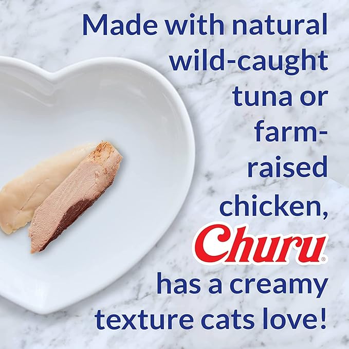 INABA Churu Cat Treats, Grain-Free, Lickable, Squeezable Creamy Purée Cat Treat with Taurine & Vitamin E, Tuna with Bonito Flakes Recipe, 0.5 Ounces Each Tube, 16 Tubes Total
