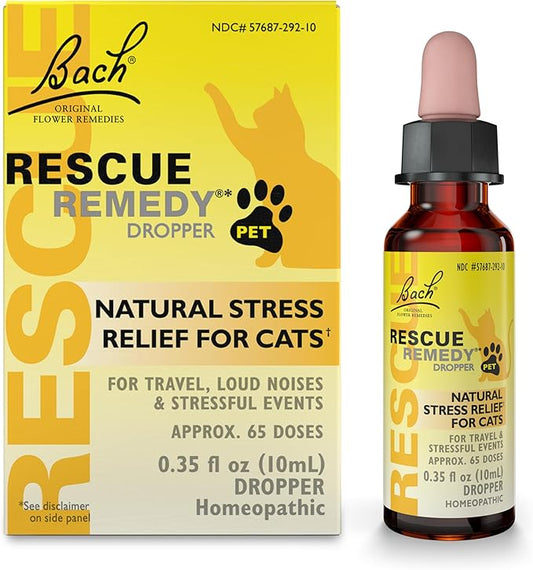 Rescue Remedy Pet Dropper for Cats - 10 mL - Stress & Tension Support for Cats with Bach Natural Flower Essences - Sedative-Free, Homeopathic Liquid Formula - For All Breeds, Ages & Weights