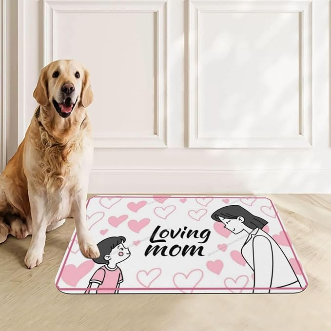 Pet Feeding Mat Happy Mother's Day Floral Gift for Mom Jp Absorbent Pet Placemat for Food Water Bowl with Waterproof Rubber Backing 24x16In Quick Dry Water Dispenser Mat Dog Cat