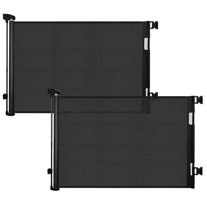 2-Pack Retractable Baby Gate for Stairs-33”Height, Expands up to 55”Width-Safety Gate for Infants, Toddlers, Dogs & Pets-Easy Install, Secure Closure, Black Mesh Design for Indoor & Outdoor Use