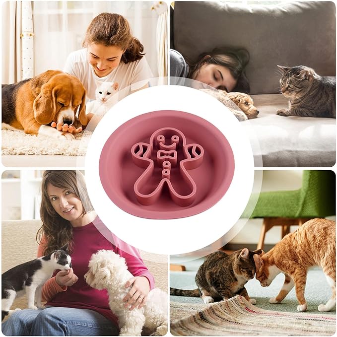 Dog Feeder, Cat Bowl With Slow Feeder - Cute Christmas Theme Dog Silicone Slow Feeder Bowl,Pet Feeding Supplies, Dog Dishes