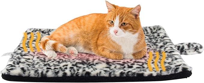 Self Warming Cat Pad for Cats and Small Dogs, Non Electric Thermal Pet Mat, Washable Soft Sleeping Mat with Non Slip Backing, Indoor & Sheltered Outdoor Use, 22 x 18 in, Black/White