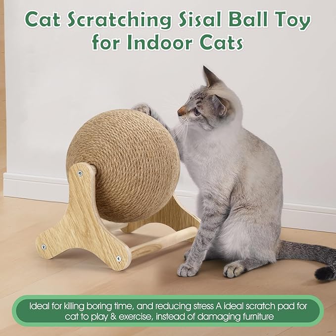 Sisal Cat Scratching Ball, Cat Scratcher Ball Toy with Stable Stand, Interactive Exercise Toy for Small Pet Interactive Exercise and Play