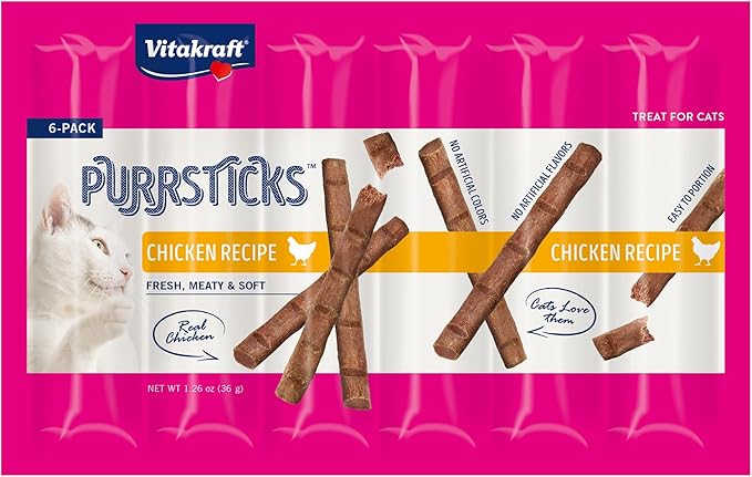 Vitakraft PurrSticks Meaty Cat Sticks - Chicken - Segmented and Breakable Meatstick - Deliciously Tender, 6 Count (Pack of 1)