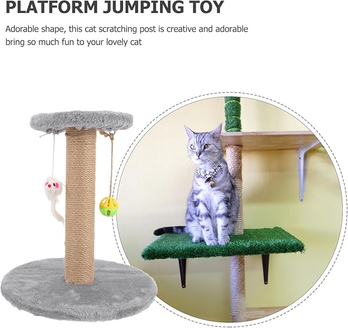 Sisal Rope Cat Scratching Post Small Wooden Cat Claw Scratcher Pole Indoor Kitten Climbing Frame Gray