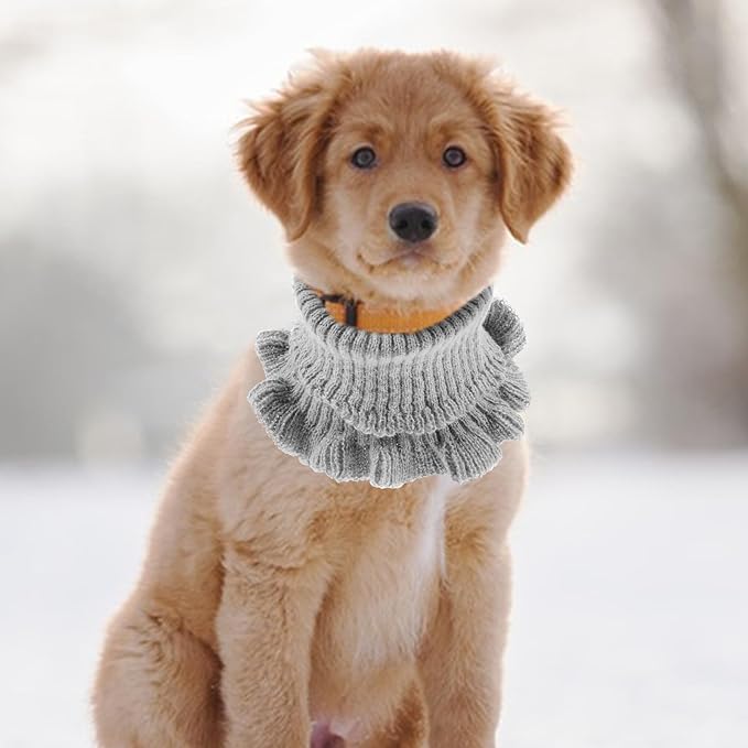 Milisten Cozy Gray Dog Scarf with High Elasticity Neck Warmer, Soft Comfortable Pet Bandana for Outdoor Travel and Earmuff, Puppy Scarf for Cold Weather Pet Supply