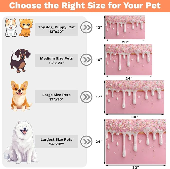Ice Cream Dog Food Mat for Floors Absorbent Dog Bowl Mat for Food and Water Dispenser Quick Dry Cat Food Placemat Pet Supplies 16" x 24", Pink Sweet