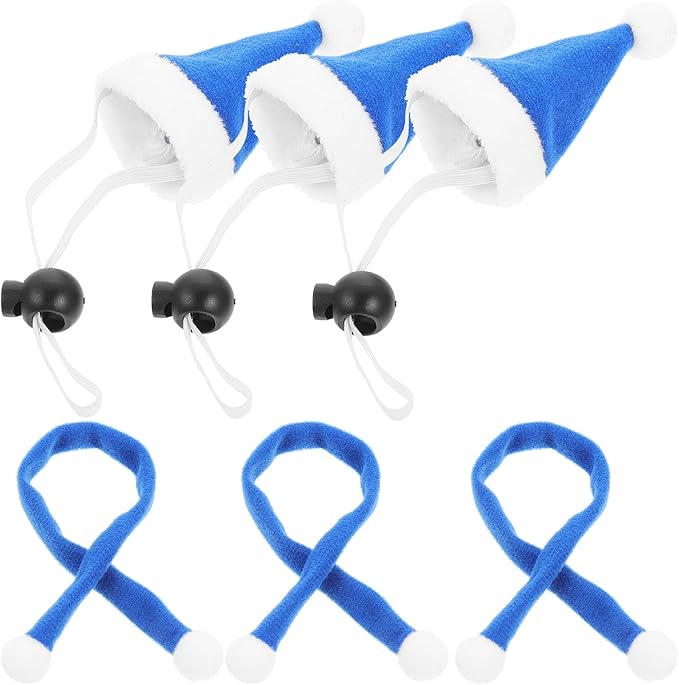 6pcs Dog Costume Set Christmas Pet Decorative Hats and Blue Plush Scarves Elastic Xmas Hat Prop for Cats and Dogs Holiday Party Supplies