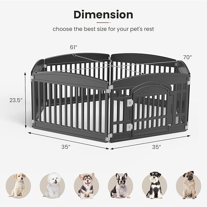 NEWBULIG Dog Playpen 6-Panel, 24IN Puppy Playpen, Stable Dog Play Pen Indoors/Outdoor with Secure Locking Door, Plastic Pet Fence for Small & Medium Dogs