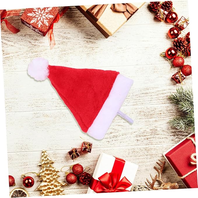 SEWACC 4pcs Adjustable Plush Dog Santa Hat Christmas Pet Costume Cap with Soft Lining for Small Dogs and Cats Holiday Party Supplies