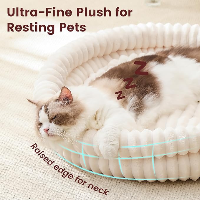Donut Pet Bed for Cats & Small Dogs, Fluffy Warm Round Bed, Machine Washable with Anti-Slip Bottom, Indoor Use, White, 28"x28"x5"