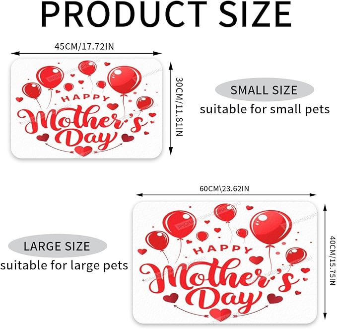 Pet Feeding Mat for Floors Waterproof Dog Mat for Food and Water Happy Mother's Day Floral Gift Mom Blessing Eh Absorbent Quick Dry Non Slip Mats Cat Bowls 18X12In