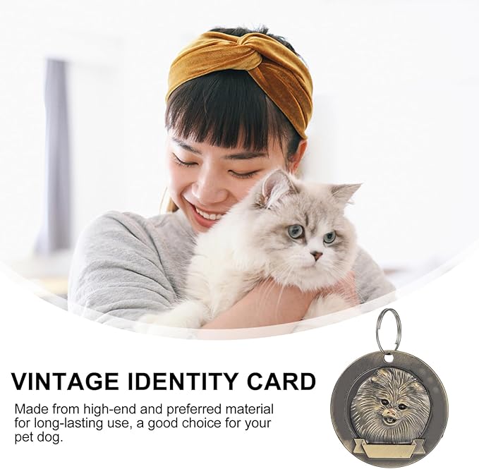 3pcs Vintage Bronze Dog Id Tags Retro Pet Pendent Decor for Pomeranian Dogs Pet Accessories Sturdy Engraved Collar Tags for Supplies