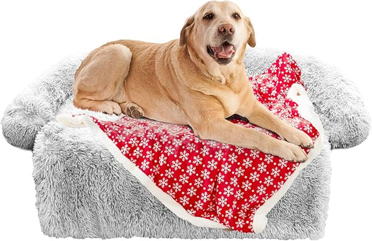 GGIB Calming Dog Bed Christmas Throw Blanket Fluffy Plush Dog Mat Furniture Protector Decoration Holiday Throw Sofa Couch Cover Large Medium Small Dogs Cats (Extra Large, Light Grey)
