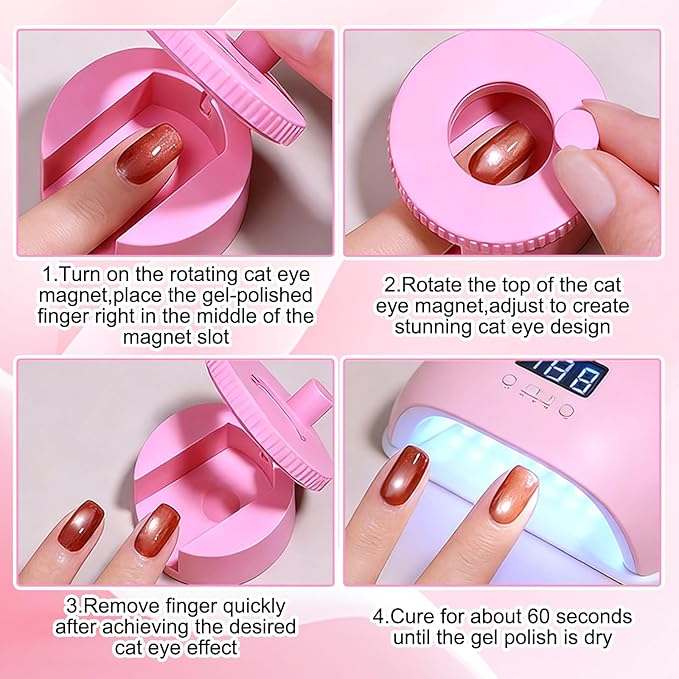 Rotating Cat Eye Magnet for Nails, 360° Rotating Cat Eye Magnet for Nails with Uniform Magnetic Force & Excellent Light Absorption, Beginner Friendly Nail Tool for DIY Glossy Cat Eye Effect (White)