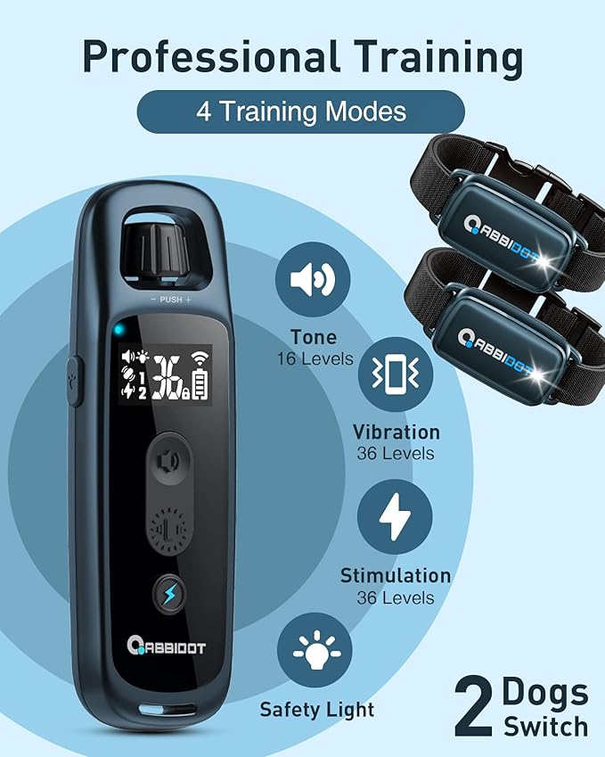 ABBIDOT Dog Shock Collar, 3300 FT Dog Training Collar with Remote, IPX7 Waterproof with 4 Training Modes, Rechargeable E-Collar for Small Medium Large Dogs (15-120 lbs) (Ink Blue, 1 Collar)