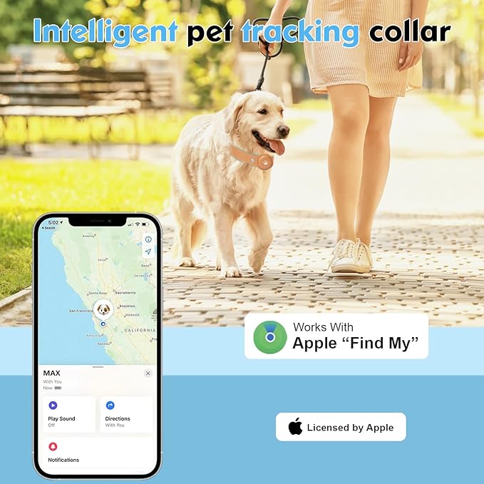 GPS Tracker for Dogs, 2 in 1 Pet Tracking Smart Collar (Only iOS), No Monthly Fee GPS Tracker Dog Collar, Real-time Location Comfortable PU Tracker Tag for Small, Medium Large Dogs(Locator Included)