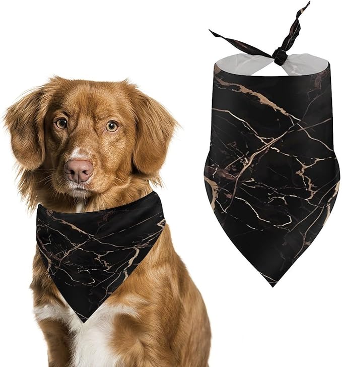 Dog Bandana Spring Pet Scarf Adjustable Triangle Black Gold Marble Printing Dog Bib Washable Polyester Puppy Bandana for Small Medium Large Dogs Cat Birthday Party Supplies