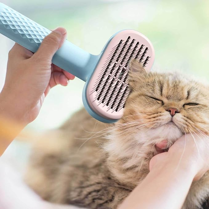 Self Cleaning Slicker Brush | Grooming Tool for Cats Dogs - Push Button Hair Remover, Detangling Undercoat Comb, Skin Massage Pins Reduce Shedding | for Veterinarians Owners Salon Use