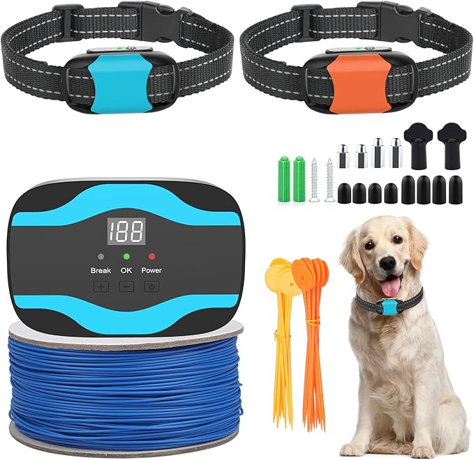 RUXAN Underground Dog Electric Fence for Dogs, Electric In Ground Dog Fence Containment System Aboveground Pet Containment System with Waterproof Collar Receivers Covers up to 3/4 Acre